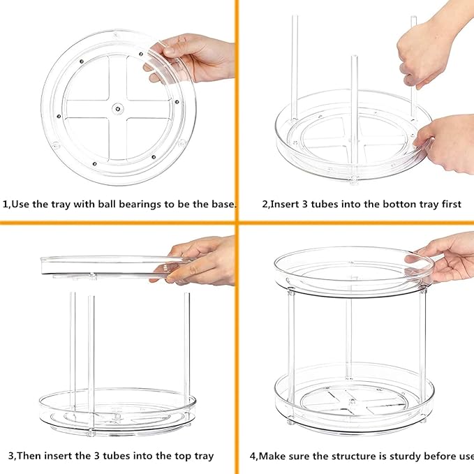 Lazy Susan Round Plastic Clear Rotating Turntable Organization Storage Container Bins for Cabinet Pantry Fridge Kitchen Vanity Spinning Organizer for Spices Condiments (2-Tire-1-Pack, 9 inch)