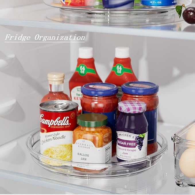 3 Pack Lazy Susan Organizer, Clear Lazy Susan Turntable Organizer for Cabinet, Kitchen, Refrigerator, Pantry, Bathroom, Rotating Spice Organization, 3 Size 9.25'' 10.6'' 12'', Acrylic