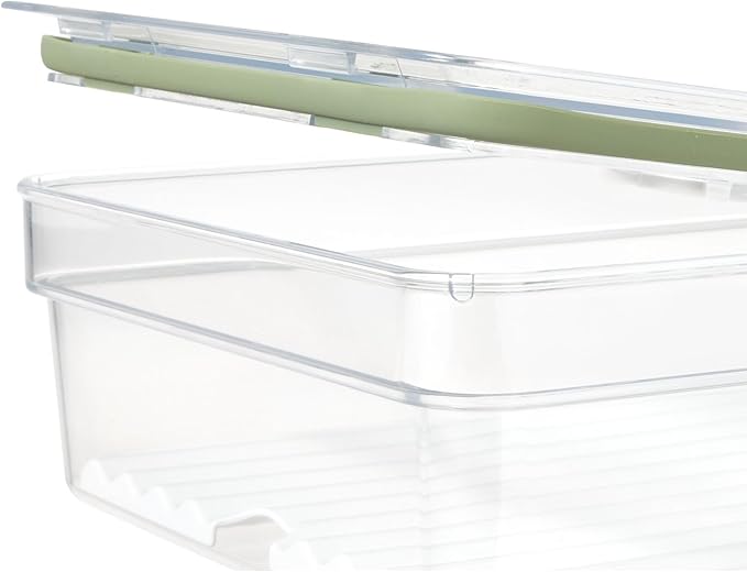 IDESIGN Large Short Produce Storage Bin with Insert Tray, The Fresh Collection – 7.85” L x 10.5” W x 3” H, Clear Bin