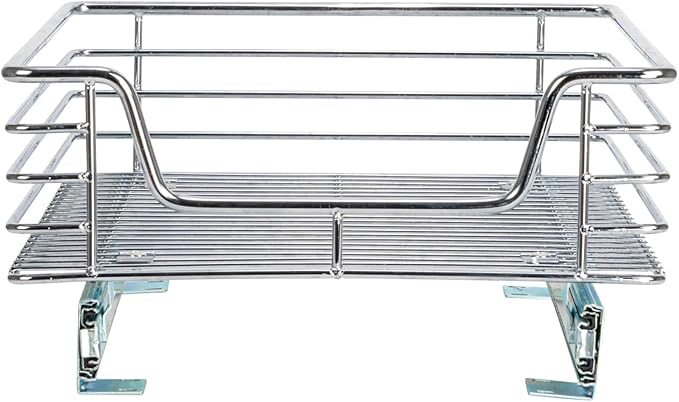Household Essentials Glidez Chrome-Plated Steel Extended Depth 1-Tier Sliding Under Sink Cabinet Organizer, Chrome
