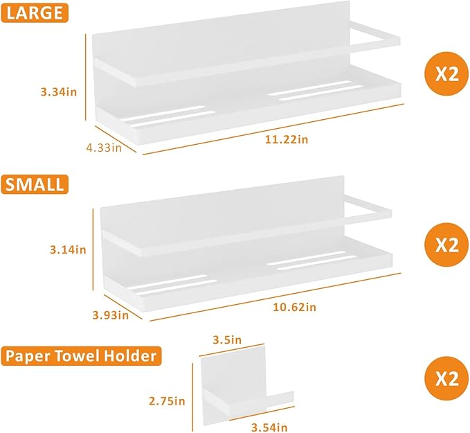 Magnetic Spice Rack for Refrigerator Magnetic Fridge Shelf for Kitchen Spice Organizer Magnetic Shelf for Fridge White 2 Pack with Magnetic Paper Towel Holder