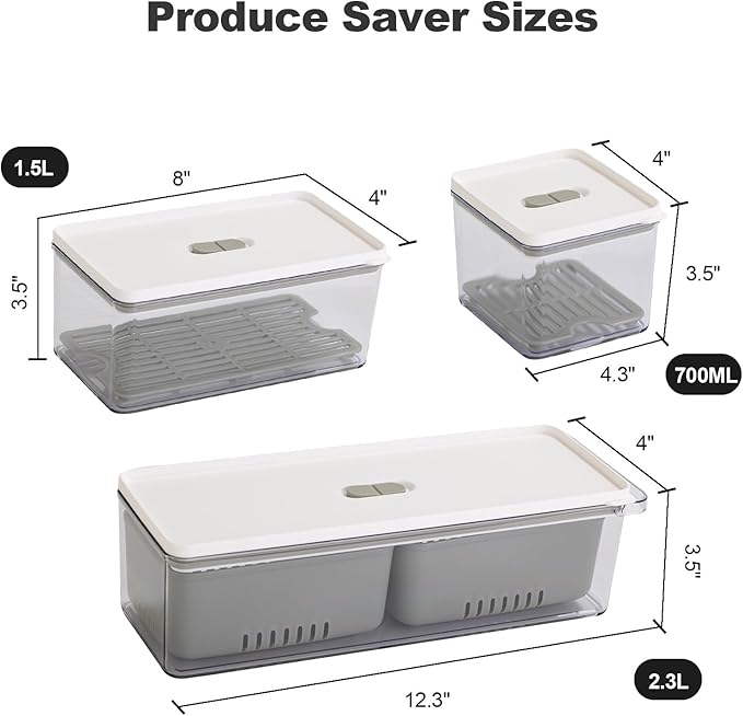 Lille Home The Stackable Produce Saver Set keeps fruits and vegetables fresh longer. With removable drain trays, these BPA-free bins are ideal for refrigerators, cabinets, and pantries