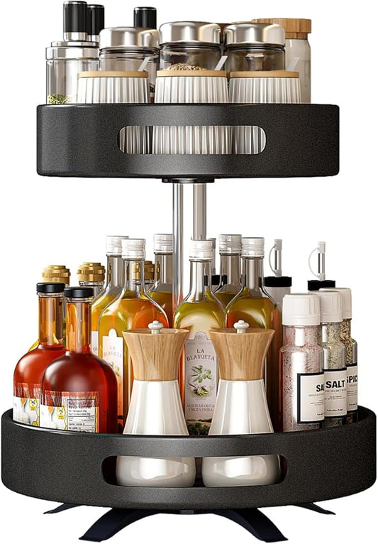 2 Tier Lazy Susan Organizer,Organizer Spice Rack for Kitchen Cabinet,Turntable Organizer for Cabinet Pantry Table Organization,12inch Black