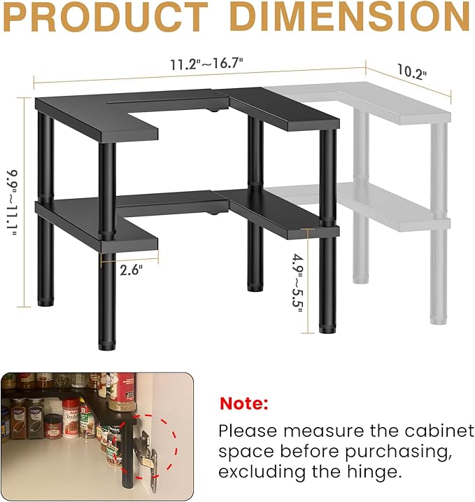THYGIFTREE Spice Rack Organizer for Cabinet 2 Tier Expandable Metal Seasoning Organization Height Adjustable Spice Storage Shelf for Cupboard Pantry