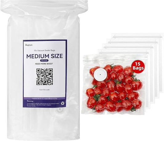 10”x13” Reusable Vacuum Sealer Freezer Bags 15 Pcs with Air Valve for Food Storage and Preservation, for Leftover Save, Meal Prep, Sous Vide Cook, Outdoor BBQ. BPA Free, Dishwasher Safe Microwavable