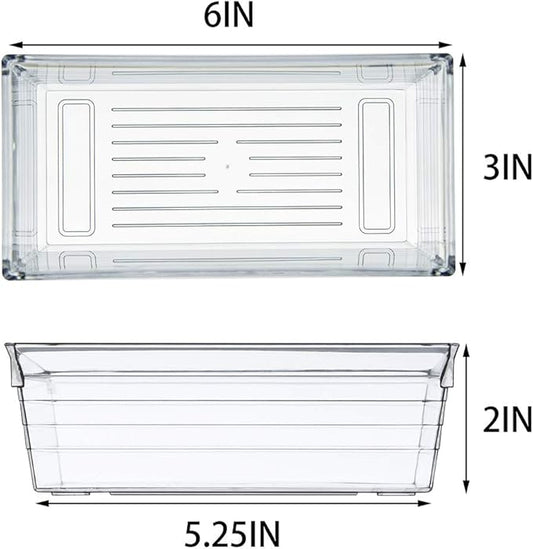 Backerysupply Clear Plastic Drawer Organizer Tray for Vanity Cabinet (6"×3"×2" Set of 8) Storage Tray for Makeup, Kitchen Jewelries and Gadgets