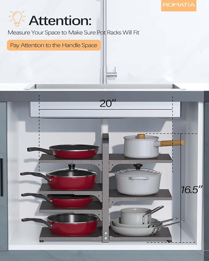 Pot and Pan Organizer Rack for under Cabinet, Heavy Duty Pot Pan Rack under Sink Organizers and Storage, Pot lid organizer, Kitchen Cabinet Organizer with 7 Adjustable Shelves