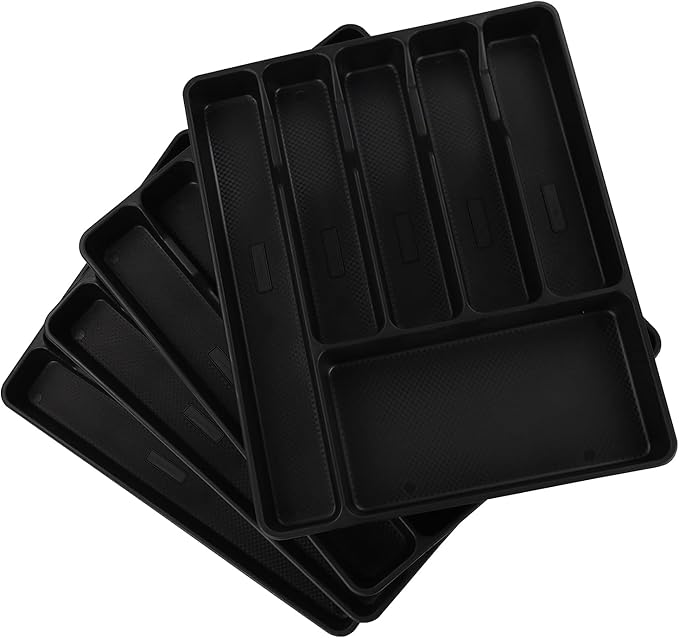 Morcte 1-Pack Plastic Silverware Cutlery Tray Organizer, Cutlery Holder Trays, Black
