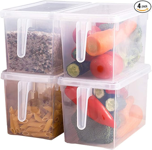 Sooyee Fridge Organizer,4 Pack Refrigerator Organizer Bins,Fridge Organizers and Storage Clear with Handle & Lid,Fruit Containers for Fridge,Fridge Storage To Keep Fresh for Food, Vegetables,5L