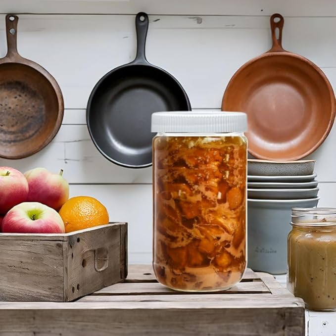 JARMING COLLECTIONS Mason Jars 32 Oz Glass Extra Wide Mouth Quart Storage Jars With Lids - BPA Free Plastic Storage Lids - Made in USA - Quart Glass Jars 32 oz with Lids (Set of 3)