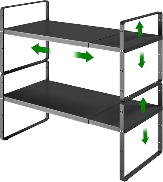 Expandable Cabinet Organizer Shelf, Adjustable Height Organizer Riser for Kitchen Cabinet Spice Rack Locker Pantry Cupboard Under Sink Countertop Desk Organization Metal Stackable Shelves
