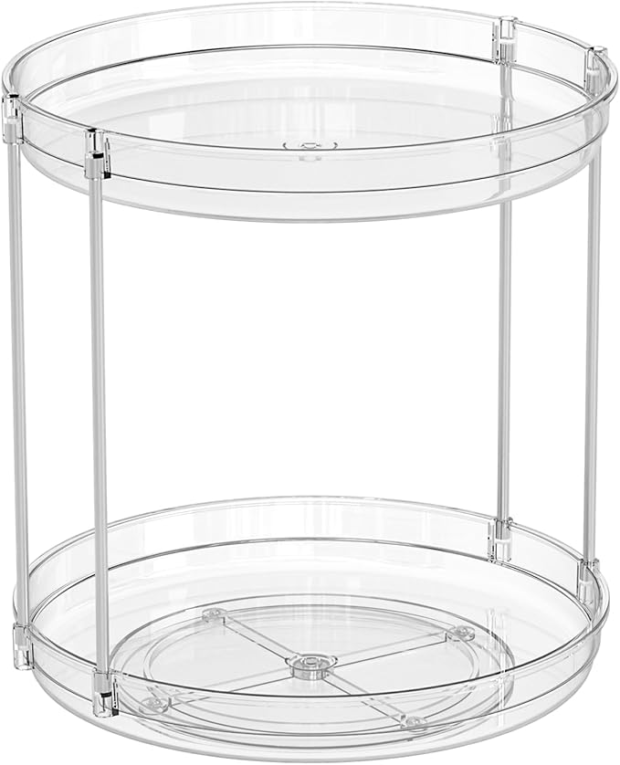 9.8" Tall 2 Tier Lazy Susan Organizer for Countertop,Cabinet and Pantry Shelf,Double Clear Spice Turntable & Rotating Spice Rack Organization and Vitamin & Medicine Cabinet Organizers Carousel
