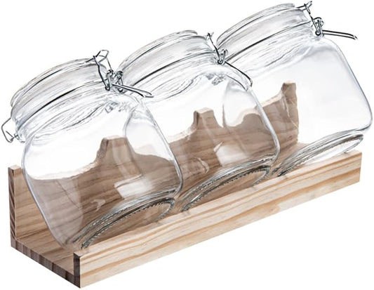 Restaurantware Vetri 30.4 Ounces Glass Storage Jars 3-Piece Dishwashable Glass Cookie Jars - Airtight Seal Hot & Cold Friendly Clear Glass Glass Candy Jars For Kitchen Laundry Or Storage
