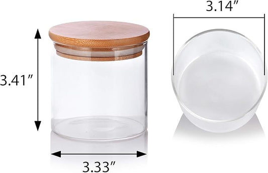 JUVITUS 10 oz Clear Glass Borosilicate Jar with Bamboo Silicone Sealed Lid (6 Pack) Nuts Spice or Kitchen Storage