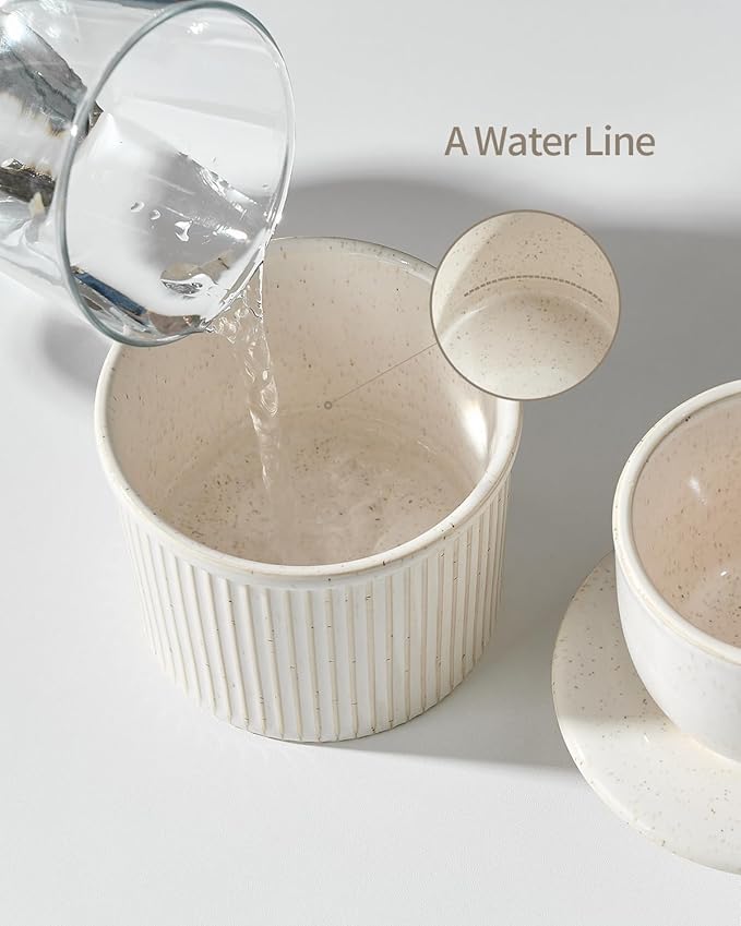 XELA Large Butter Crock with Lid for Countertop, The Original Reactive Glaze Butter Dish With Water Line, French Butter Dish for Spreadable Butter -Speckled White
