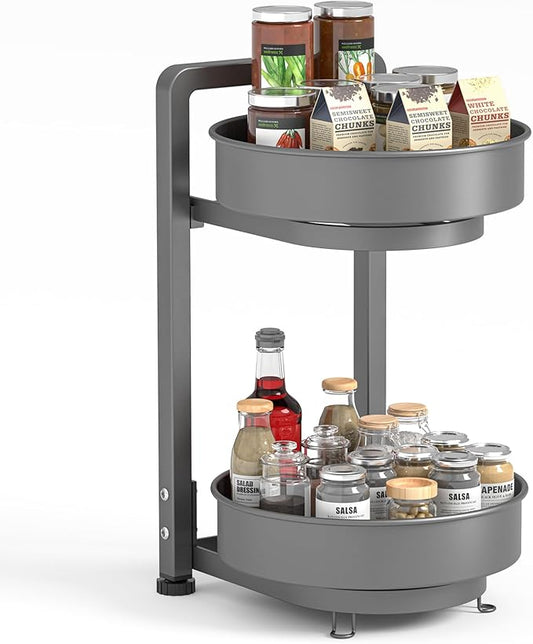 KMC Dual Spice Rack Organizer Rotating Double Tier Spice Rack Organizer for Cabinets 17.5 * 10 * 11 Inches Pantry Spice Storage for Kitchen, Bathroom, Washroom (Black)