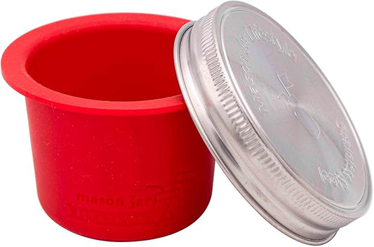 Mason Jar Lifestyle Divider Cup For Salads, Dips, and Snacks. Plastic Free Bento Lunch Container. (Wide Mouth, Cherry Red)