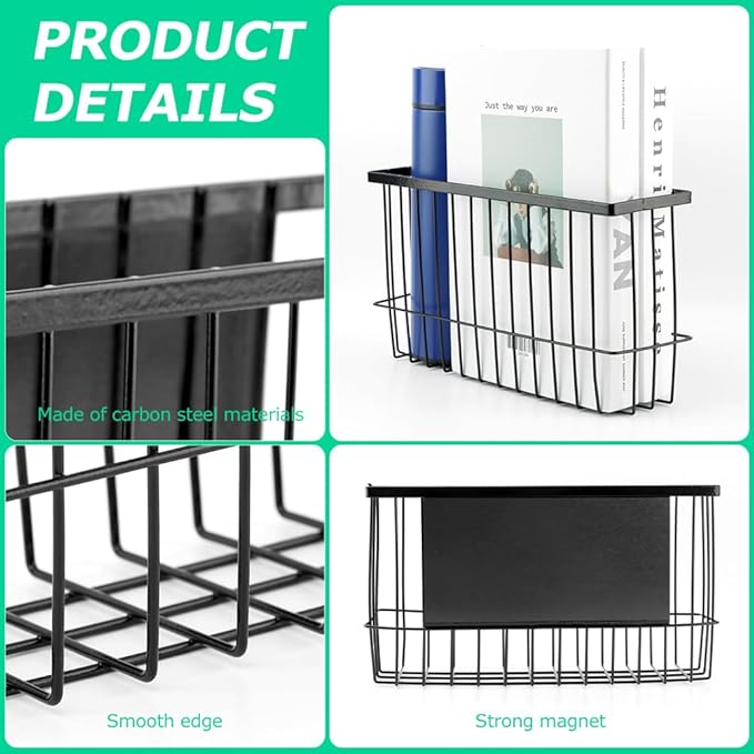 Magnetic Spice Rack for Refrigerator, Magnetic Basket Organizer Shelf Rack, Kitchen Moveable Magnetic Storage Holder, Office File Plastic Food Wrap Spice Pegboard Holder