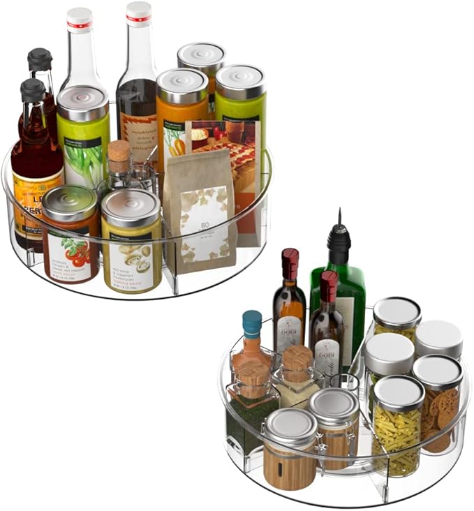 SANNO Round Lazy Susan Rotating Turntable Storage Container Rotating Organizer Spinning Organizer Bins for Kitchen Cabinet, Pantry, Refrigerator, Countertop,Set of 2