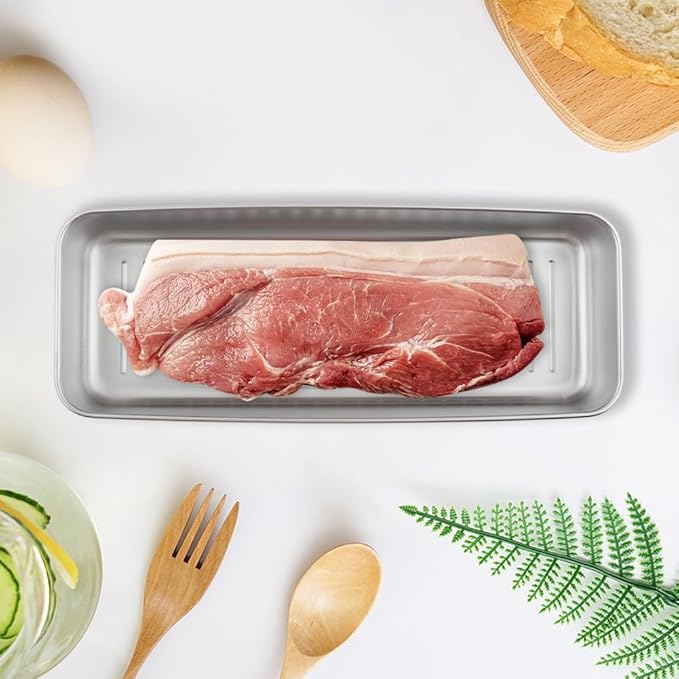 Bacon Container for Refrigerator,with Lid and Food Tongs 304 Stainless Steel Airtight Container Suitable for Storing Meat Slices, Bread Slices, Bacon, Fish, Seafood
