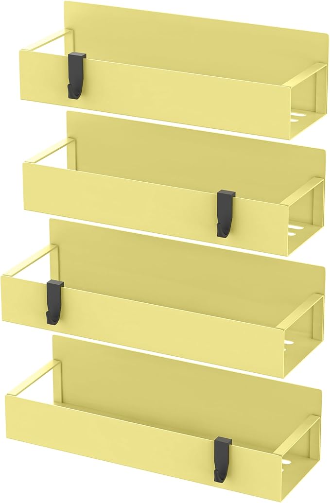 4 Pack Magnetic Spice Storage Rack Organizer for Refrigerator and Oven, Yellow Fridge Organizers and Storage