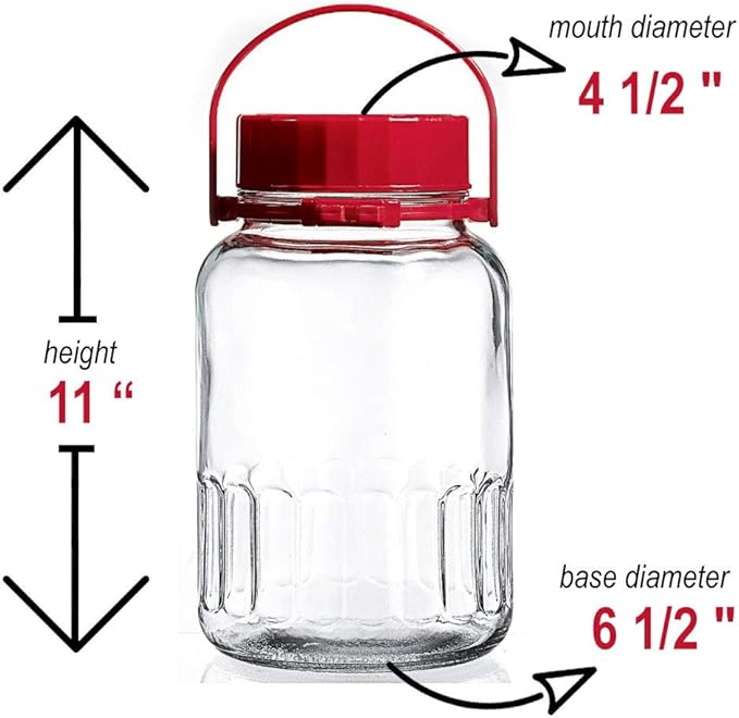 1 Gallon Glass Jar With Lid Wide Mouth Airtight Plastic Pour Spout Lids Bulk-Dry Food Storage Pickling Mason Jar Canister Raw Milk Bottle Jug Fermenting Sun Tea Kombucha Kefir Water Storing Canning