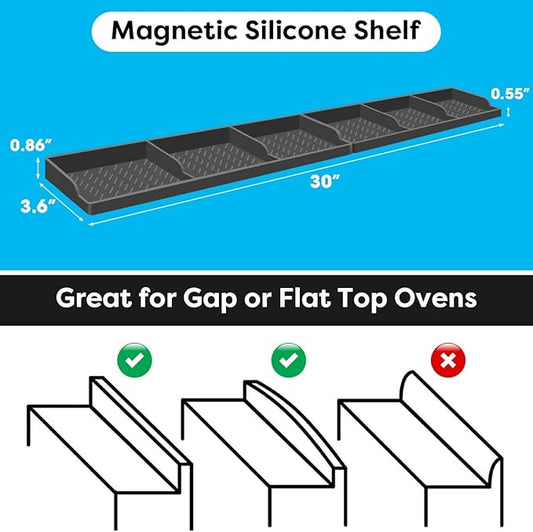 Stove Top Shelf, Magnetic Silicone Over the Stove Spice Rack Shelf, 30 Inch Magnet Kitchen Shelf for Stove Back of Stove Flat Above Stovetop Organizer Storage-Dark Grey