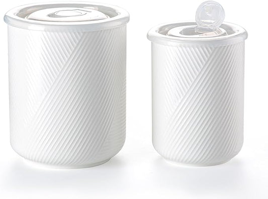 Canister Sets for Kitchen Countertop: Ceramic Food Storage Jar with Airtight Lids - Large Seal Damp-proof Containers for Coffee Tea Flour Sugar Rice Cookies Candy - White (23+42 oz)