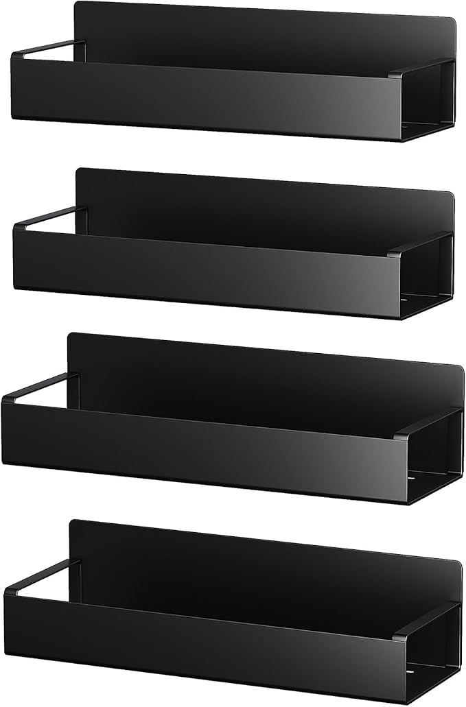 4 Pack Moveable Fridge Magnetic Spice Racks,Metal Black