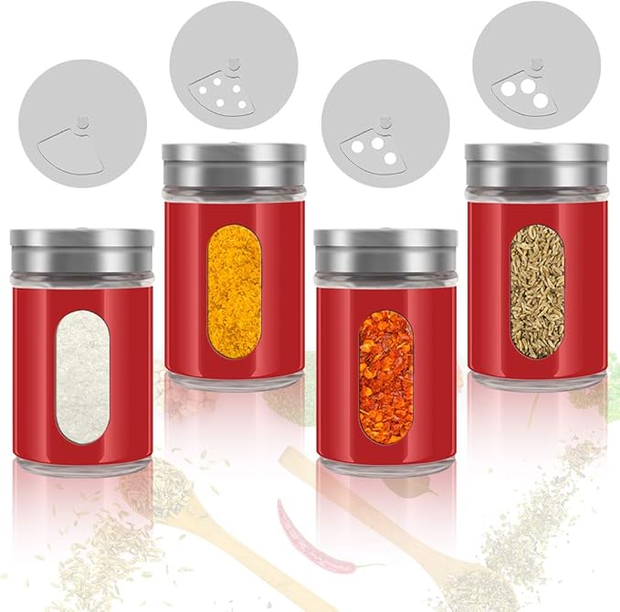 Accmor 2pcs Salt and Pepper Shakers,Stainless Steel Shaker for Salt Powder Sugar Cinnamon Pepper, Spice Dispenser with Adjustable Pour Holes,Red