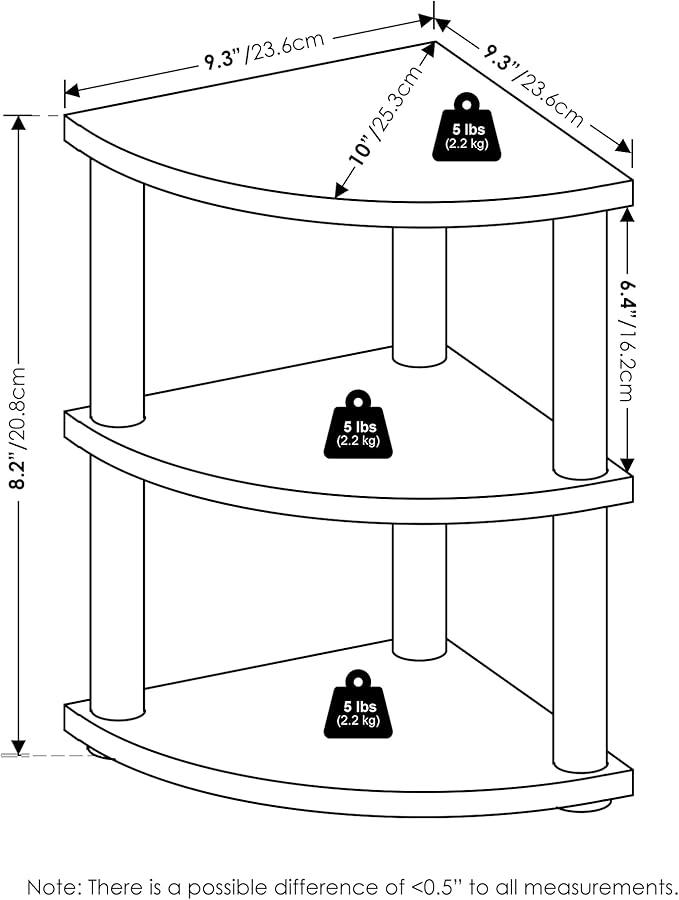 Furinno Turn-N-Tube 3-Tier Corner Countertop Organizer Shelf, Espresso/Black