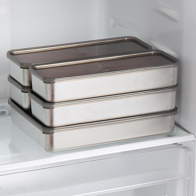 2 Pack Large 304 Stainless Steel Airtight Deli Meat Storage Container for Fridge,Kitchen Meat Saver Storage Container/Bacon storage container for fridge