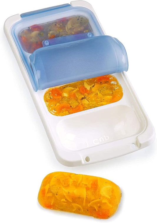 PrepWorks PKS-725 Dishwasher Safe 1 Cup 4 Serving Leftover Soup & Food Storage Freezer Pod Tray with Silicone Lid, Blue & White
