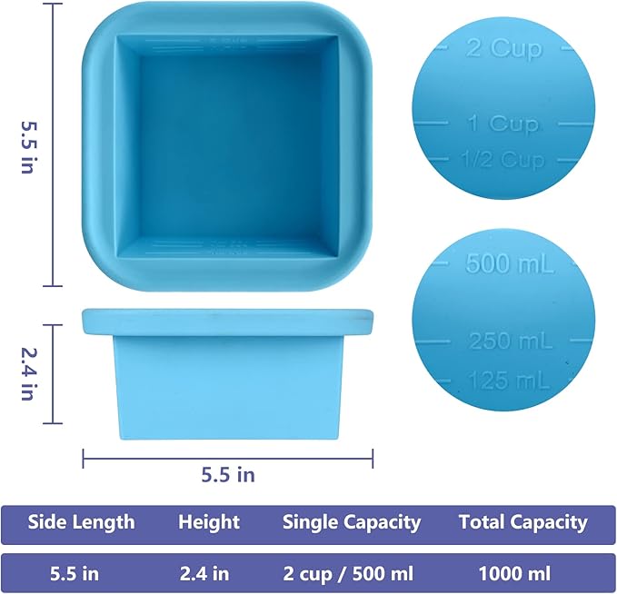 2 Cup Silicone Freezer Trays with Lid 4 Pack Silicone Freezer Molds soup freezer containers Make 4 Perfect Soups, Broths, Stews, Sauces, Curries