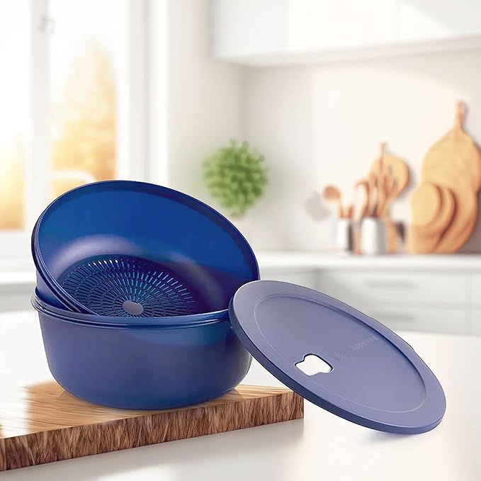 Tupperware Store Serve & Go CrystalWave Bowl with Colander and Vent, Prep, Fridge and Reheat Meals, Dishwasher and Microwave safe, BPA Free (3.8 L/16 Cups)