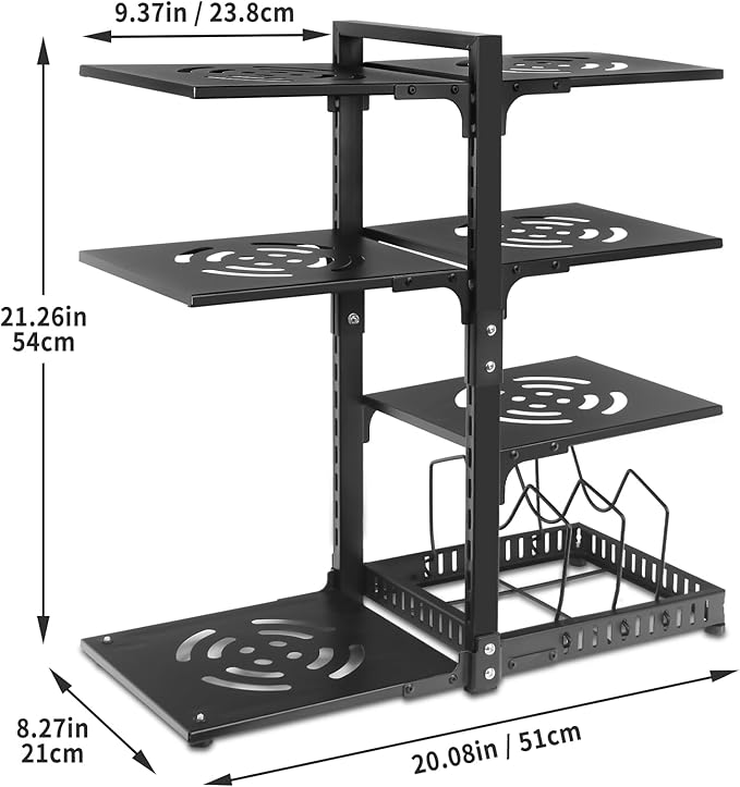 Pot Rack Organizers：CASONNIK 6+1-Tier Adjustable Heavy Duty Pan Organizer for Cabinet ，Multiple Use Modes，Pot Rack & Pan Rack for Kitchen Counter and Cabinet