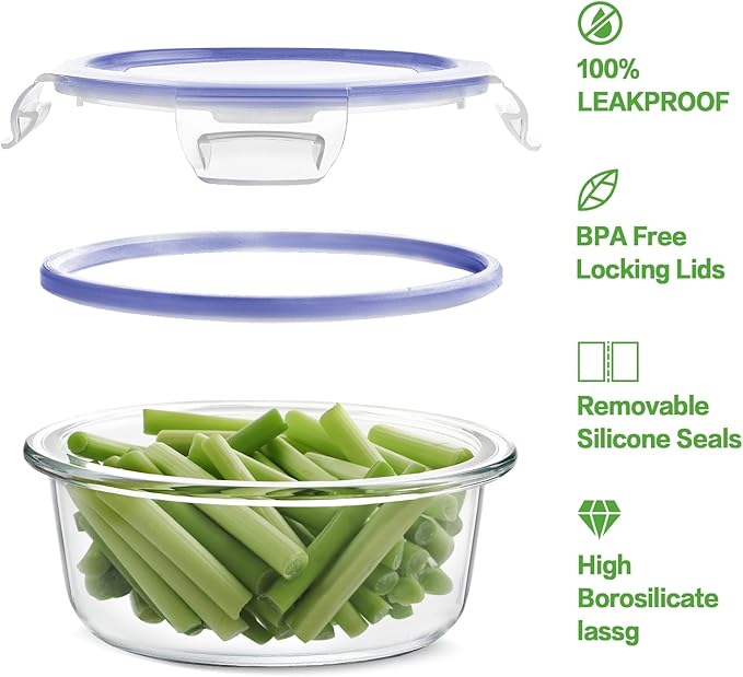 HOMBERKING 24pc Glass Food Storage Containers with Lids, Glass Meal Prep Containers, Airtight Glass Bento Boxes, BPA Free & Leak Proof, Pantry Kitchen Storage(12 lids & 12 Containers) - Purple