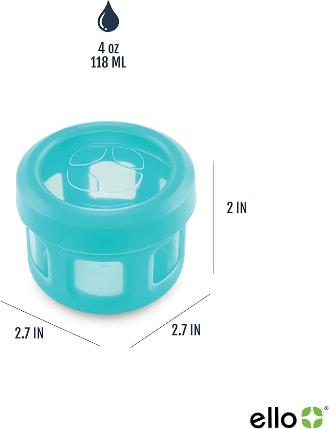 Ello Reusable Condiment Containers 4oz each with Screw-on Leak Proof Lid | Perfect for Salad Dressing Sauce Dips Lunchbox Picnic Travel Bento Box | BPA-Free | Dishwasher Safe