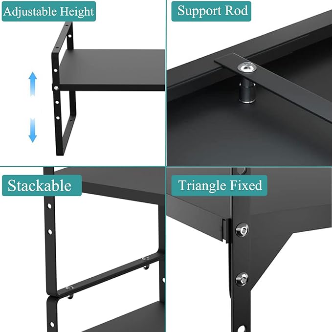 Expandable Kitchen Cabinet Shelf Organizers, Stackable Metal Pantry Storage Shelves Rack, Adjustable Counter Spice Shelf for Cabinets, Countertop, Cupboard Organizers and Storage, Black