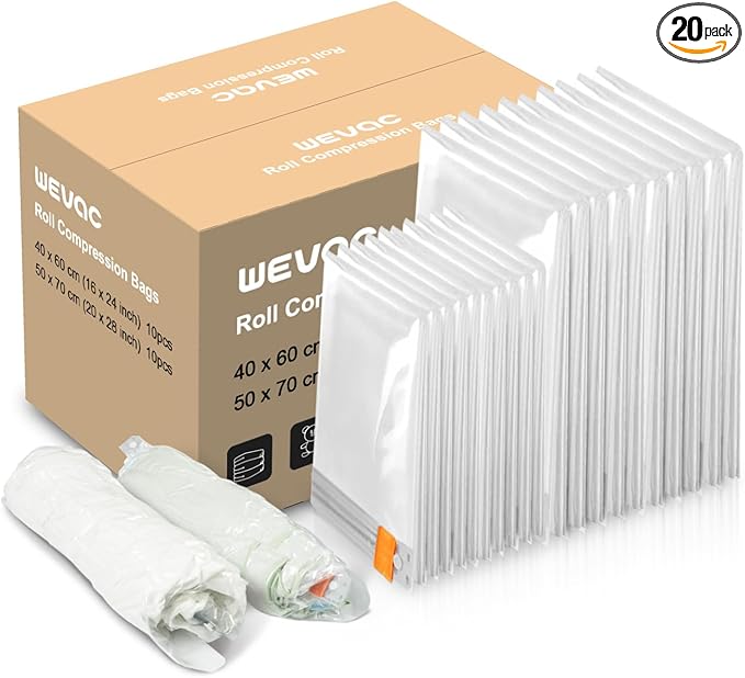 [2024 NEW] 20 Compression Travel Bags - Space Saver Bags for Travelling (10 Large, 10 Medium), Wevac