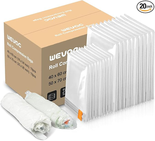 [2024 NEW] 20 Compression Travel Bags - Space Saver Bags for Travelling (10 Large, 10 Medium), Wevac