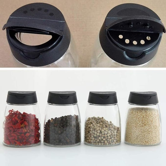 Glass Spice Jars, Double Lids Seasoning Shakers Glass Bottles Spice Shakers Sifter Barbecue Salt & Pepper Shaker Container (8PCS）