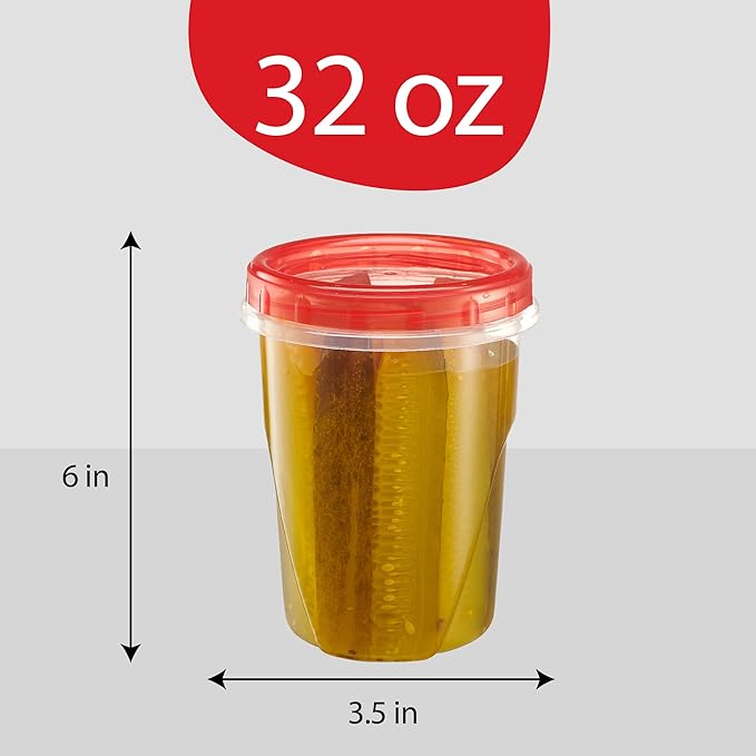 PLASTICPRO 12 Pack Twist Cap Food Storage Containers with Red Screw on Lid- 32 oz Reusable Meal Prep Containers - Freezer and Microwave Safe Red Plastic Food Storage