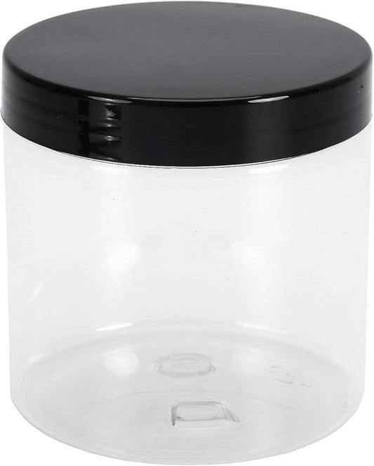 Lawei 12 Pack Plastic Jars with Lids, 16 Oz Clear Storage Jars with Black Screw Lids, Refillable Round PET Plastic Containers Wide Jar for Dry Food, Spice, Nuts, Candies, Honey Jam