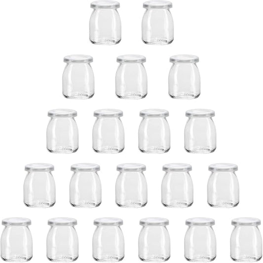 Encheng Clear Glass Jars With Lids, Yogurt & Pudding Containers, 7 oz, 20 Pack