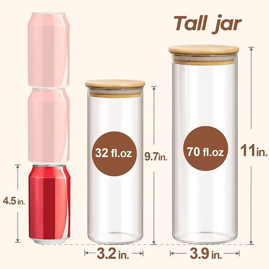 ComSaf Glass Food Storage Jars Set of 6, Tall Glass Storage Containers with Lids, Spaghetti Jar, Canisters Set for the kitchen, Pasta, Flour, Nuts, Oat, Coffee and Sugar Container, Pantry Organization