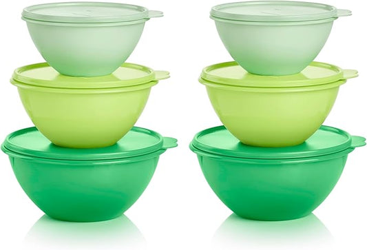 Tupperware Heritage Wonderlier 12 Piece Food Storage Bowl Set in Green Colors, Dishwasher Safe and BPA Free (6 Bowls, 6 Lids)