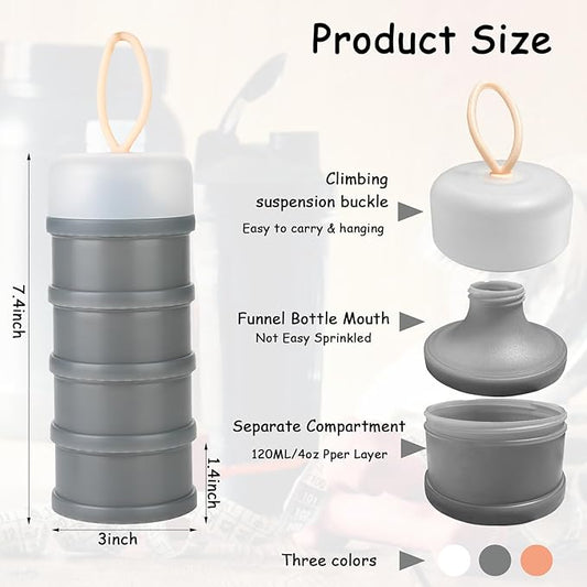 Ysglory 3 Packs Protein Powder Storage Container 4 Stackable Formula Dispenser Portable Protein Powder Travel Container Milk Powder Container to Go for Workout, Fitness, Travel (Gray,White,Pink)