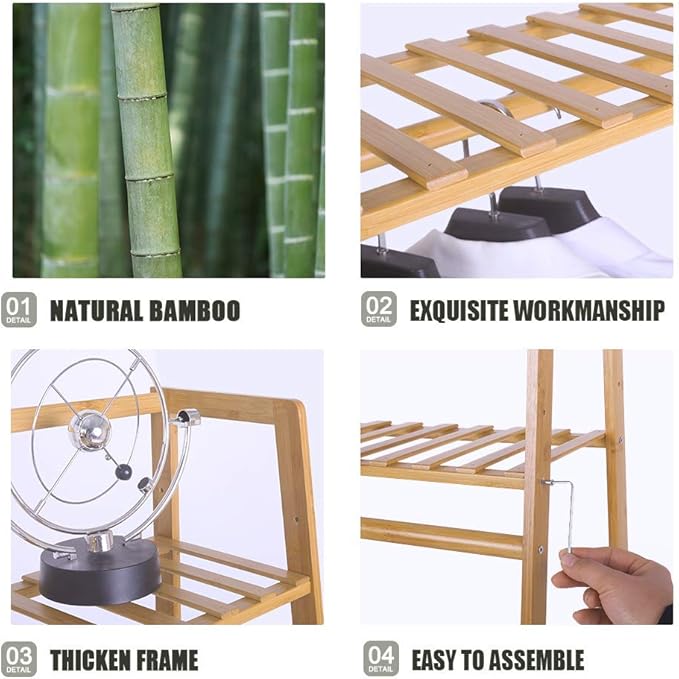 Ufine Bamboo Garment Rack 7-Tier Storage Shelves Clothes Hanging Rack, Heavy Duty Clothing Rack Minimalism Wardrobe Closet Organizer for Indoor