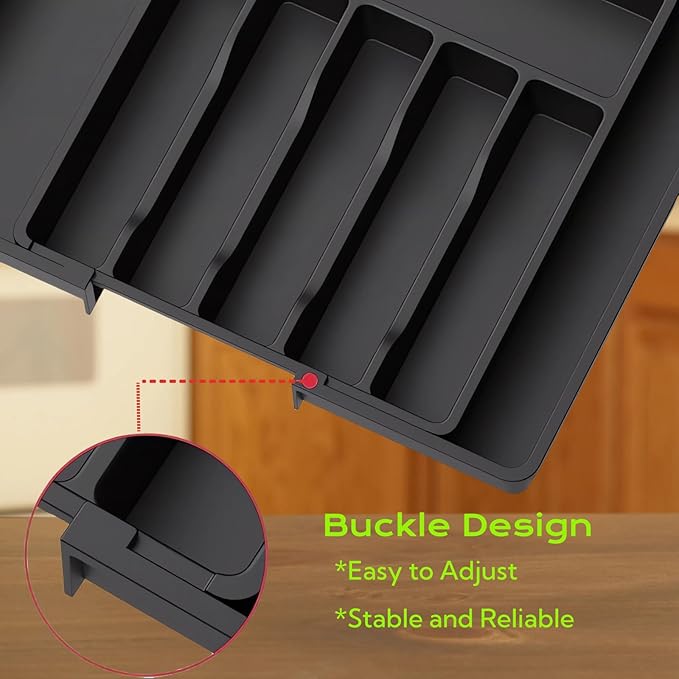 Flatware Organizers - Kitchen Drawer Organizer for Utensils and Silverware Expandable Silverware Holder and Cutlery Tray Black Kitchen Decor and Accessories Large Storage Capacity